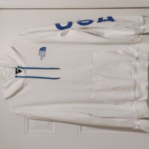 The North Face Men's X Large Hooded Sweatshirt USA Graphic White, Blue & Red